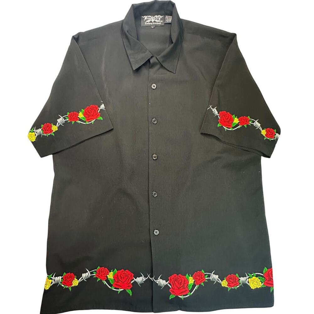 Dragonfly Clothing Co Barbed Wire Rose Button Up Shirt Large Vintage Y2K